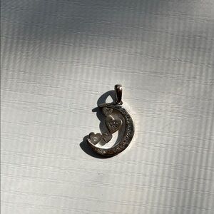 Elegant Silver Heart and Moon Pendant Necklace